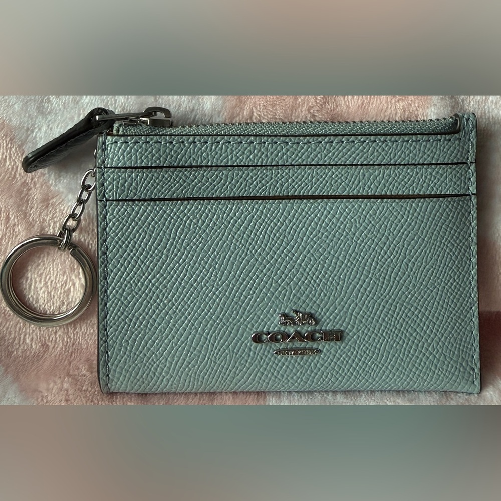 Coach Light Blue Leather Card Case Keyring